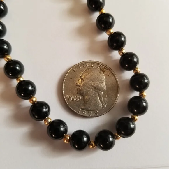 Vintage necklace black beads necklace gold tone retro - Picture 6 of 12